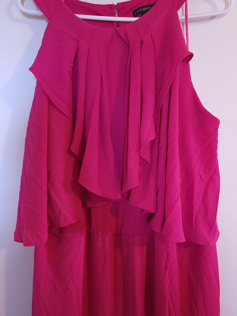 Lane Bryant Crepe Jumpsuit Sleeveless Ruffles Wide Leg Pockets Lined Pink Sz 28 - Picture 3 of 11
